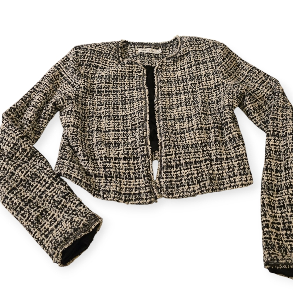JustFab Black & White Cropped Tweed Blazer